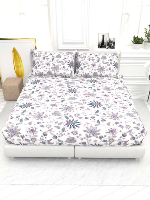 The White moss Cider Luxury Queen Size Bedsheet set with 2 Pillow Covers